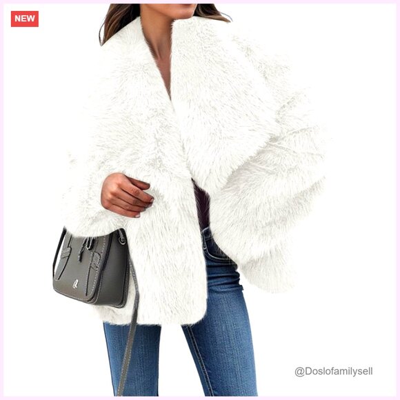 Jackets & Blazers - Cropped Faux Fur Jacket Long Sleeve Open Front Warm Shaggy Coat